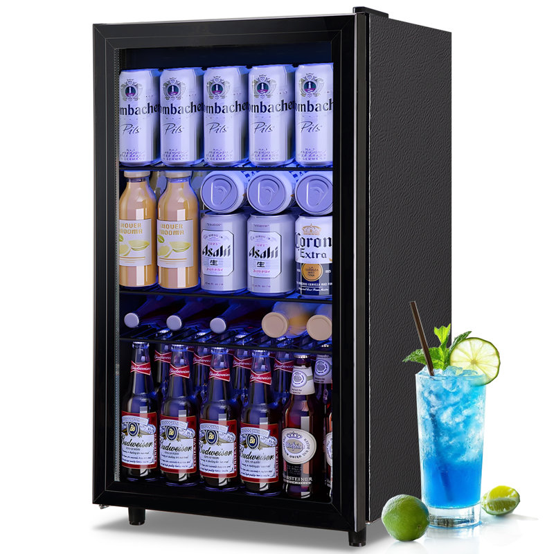 3.5 Cu.Ft Beverage Refrigerator Cooler - 125 Can Mini Fridge Glass Door for Soda Beer Drink, Small Refrigerator with Adjustable Shelves for Bedroom Office Home Bar