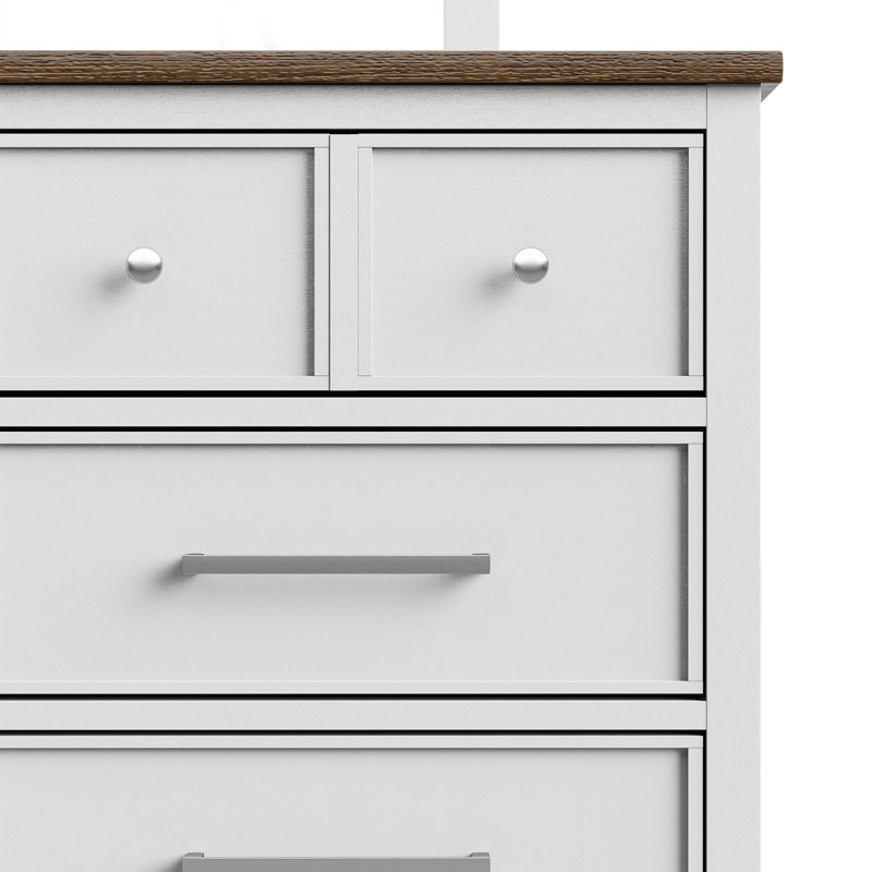 Commode 6 tiroirs Lonegan, Blanc, brun