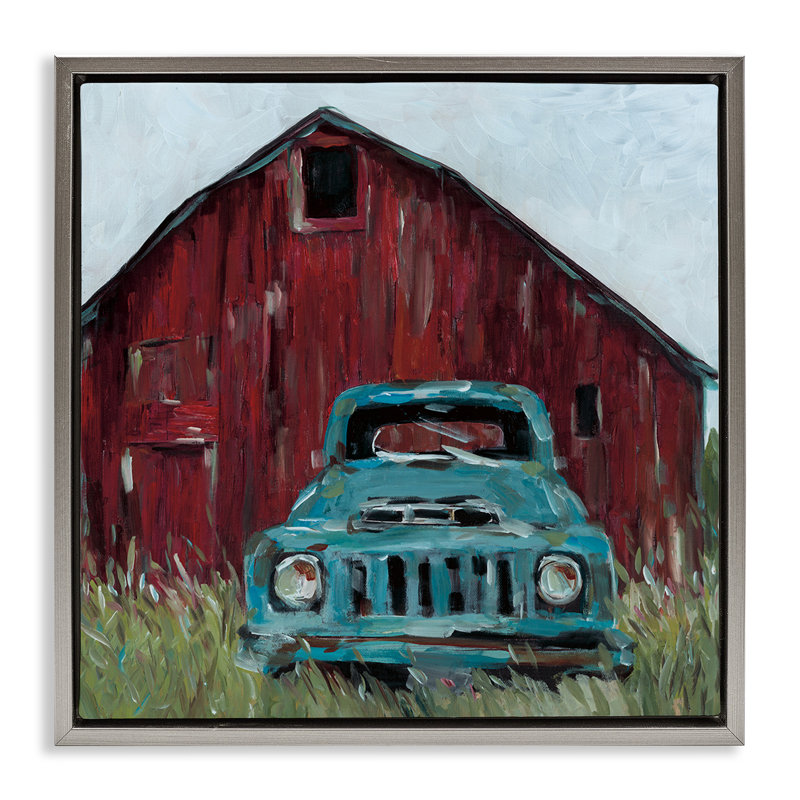 Cadre flottant camionnette turquoise, design par Wani Pasion, H 25 po x l 25 po, Cadre flottant gris lustré