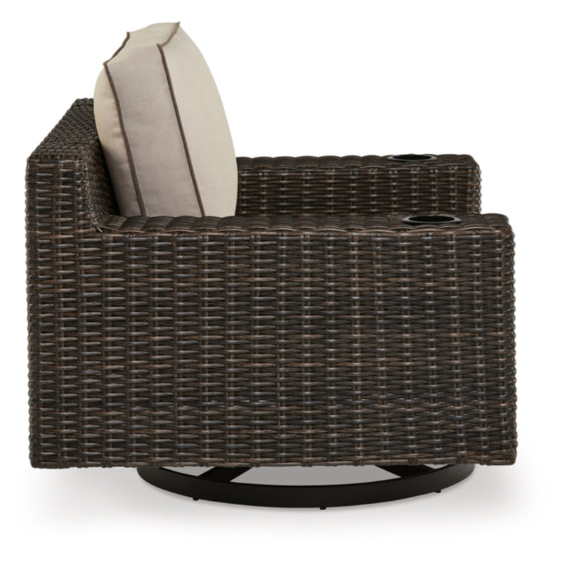 Beige and Brown Outdoor Swivel Lounge Chair with Cushions