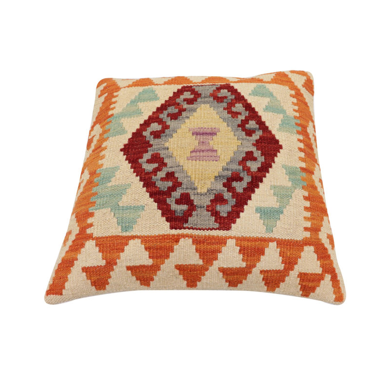 Coussin rustique tissé à la main kilim Rustic Mcbride - 17 po x 18 po, H 19 po x l 18 po, Beige / orange