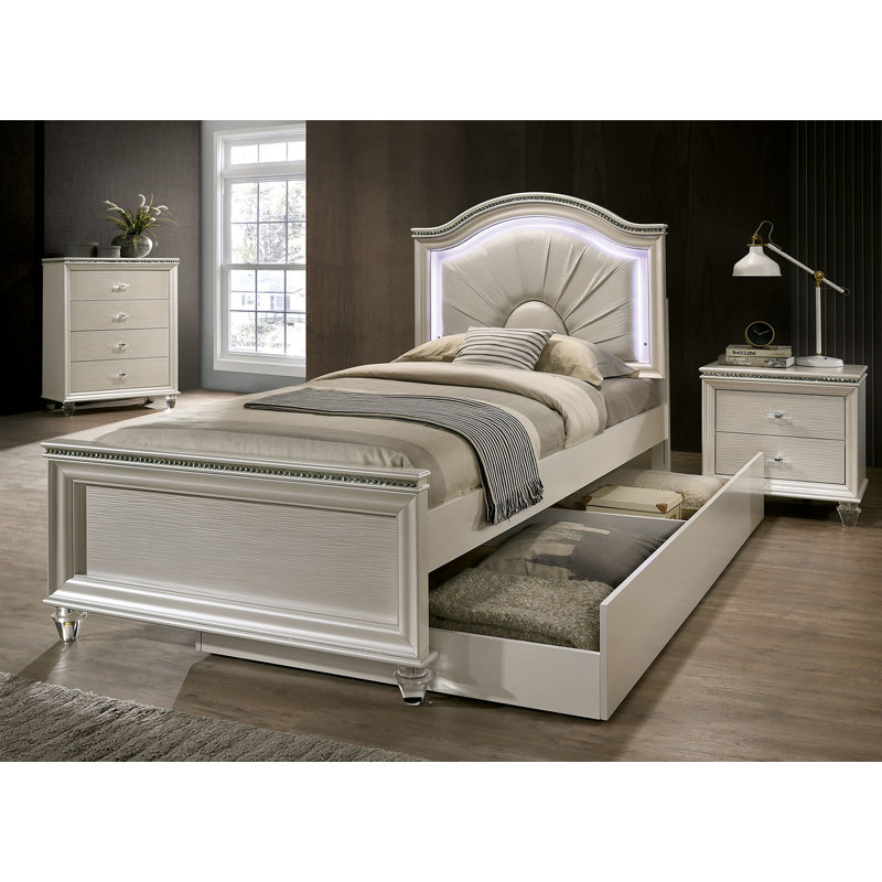 Lit double, blanc perle, Blanc perle, Double