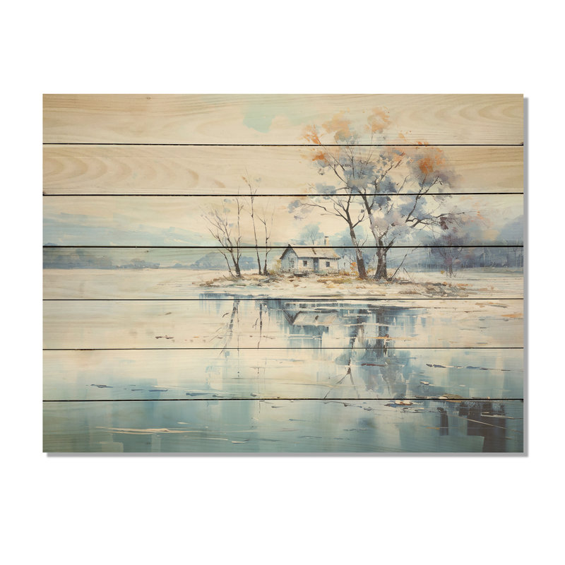 Minimalisme Lakefront Cottage Oasis IV - impression de paysage sur bois, H 30 po x l 40 po x P 0,78 po