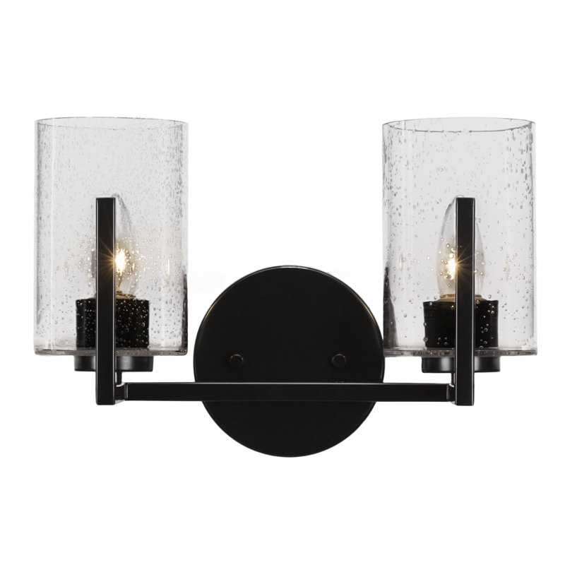 Barre d'éclairage de salle de bain 2 lumières Atlas avec finition en graphite et verre transparent de 4 po, Noir mat