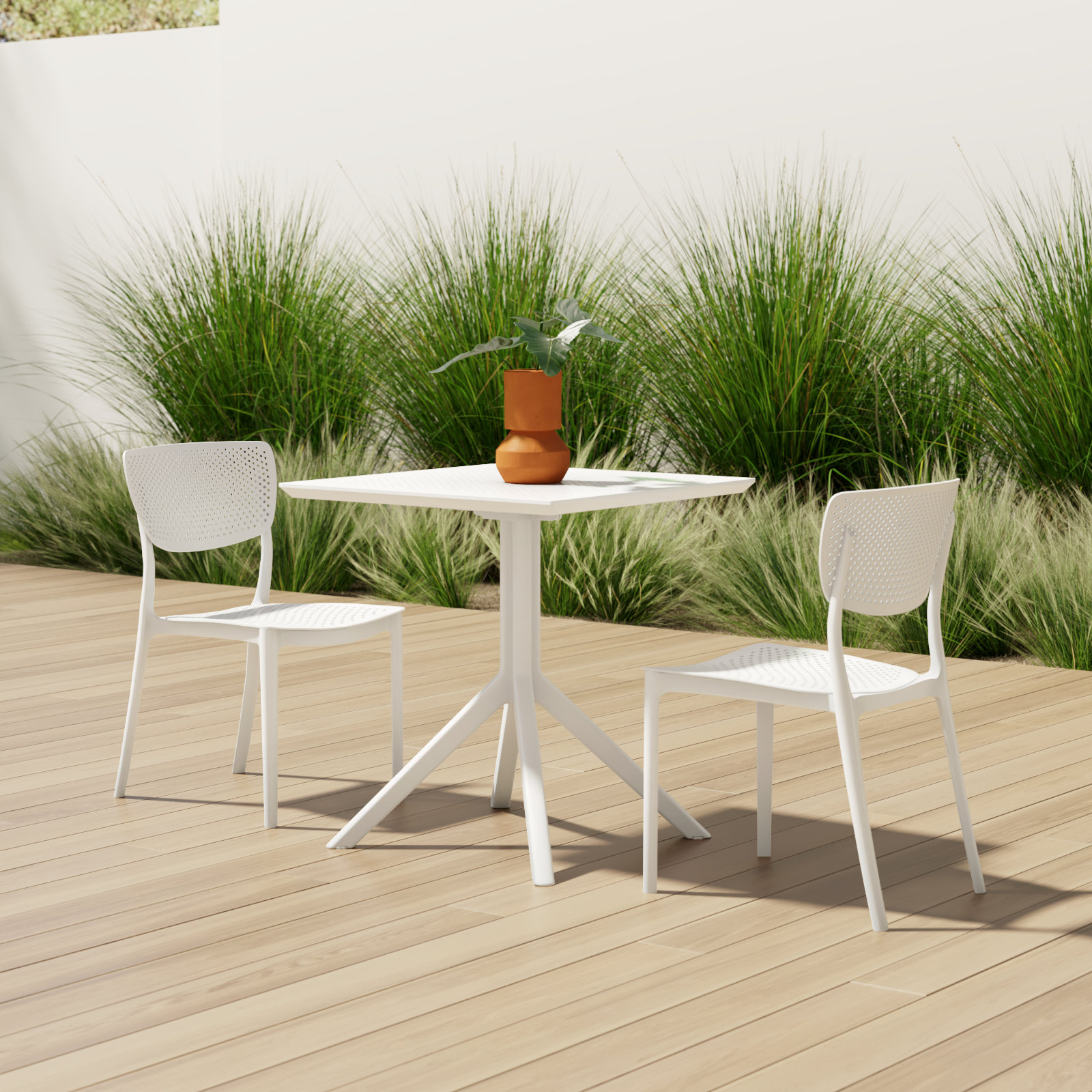 Farrah Patio Bistro Set, White, 27.5" D x 27.5" W x 29.5" H
