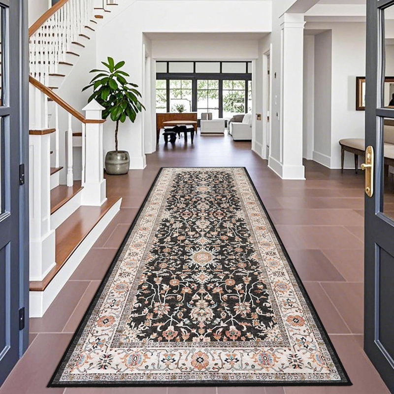 Washable Hallway Rug - Rug Kitchen Rugs and Mats Non Skid Washable Waterproof Carpet for Living Room Bedroom Bathroom (Black)