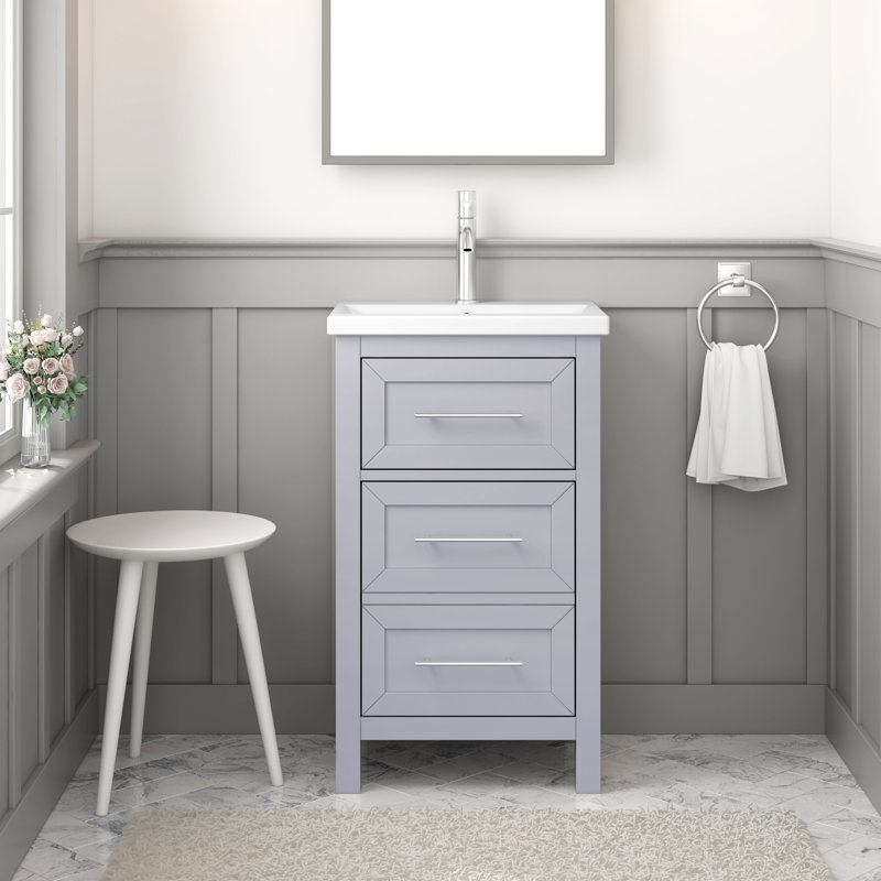 Lumiere 20 In. W X 16 In. D X 35 In. H Single Sink Bath Vanity In White Finish With White Ceramic Top, Gray