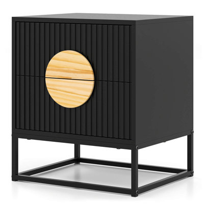 Fluted Nightstand with 2 Drawers with Pine Wood Handles & Frame for Bedroom by Mercer41