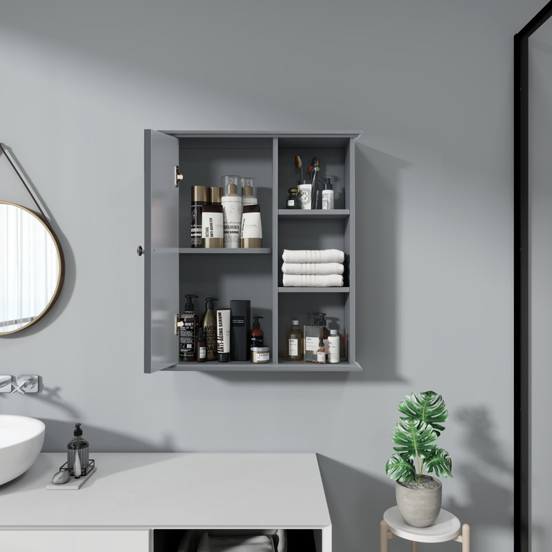 24 in.Wall Bathroom Cabinet Over The Toilet Storage,Bathroom Wall Cabinet with Adjustable Shelf, Gray