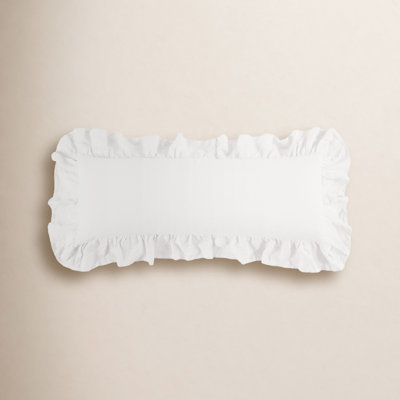 Luna Washed Linen Romantic Shabby Elegance Farmhouse 14x36 inch Ruffled Lumbar Pillow