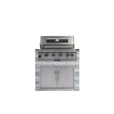 Four Burner Gas Grill 4B02-W, 48000 , Stainless Steel Built In Grill, 32'' Bbq, 4 Cast Burners With Infrared Rear  Total 60000  , 8Mm Cooking Grids, Heavy Duty Electric Motor Kit, Two Surface Halogen