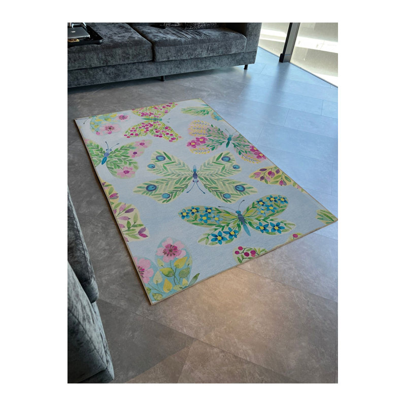 Tapis décoratif lavable bleu et vert, Sous-tapis rectangulaire de 3 pi 3 po x 4 pi 11 po