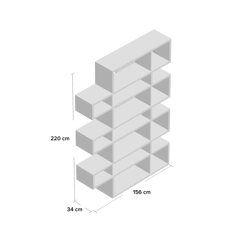 Shella 220cm H x 156cm W Geometric Bookcase, White / Matt Black