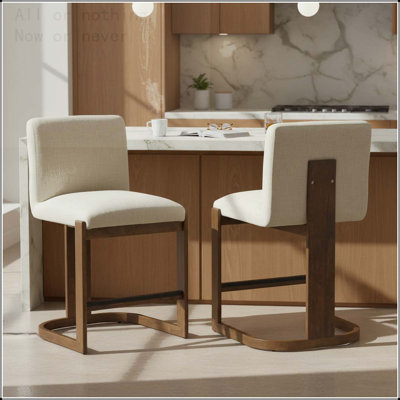 24 Inch Counter Height Bar Stool Set with Solid Wood Frame and Linen Upholstery