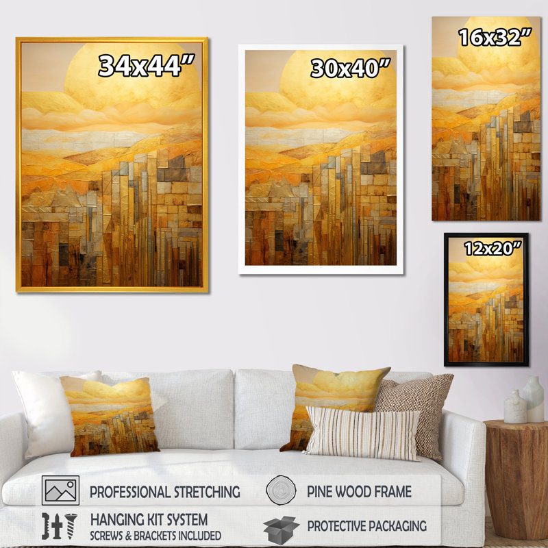 Golden Hour, paysage rustique Illustration - art mural géométrique moderne, salon, H 32 po x l 24 po x P 1 po