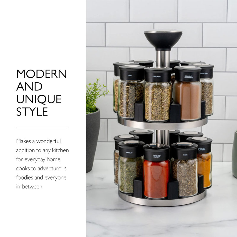 Silver Stainless Steel Revolving Countertop Spice Rack with 16 Jars