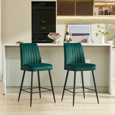 Chaises de bar en velours de 2 avec pieds en fer réglables pour les espaces de divertissement intérieurs