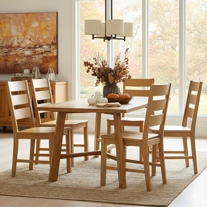Almeda Rustic Solid Wood Ladder Back Dining Chair, Light Wood