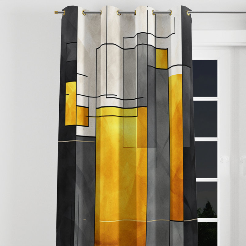 Avonlee - Abstract Geometric Room Darkening Grommet Curtain - 1 Panel, 52" W x 108" L, Golden Grommets