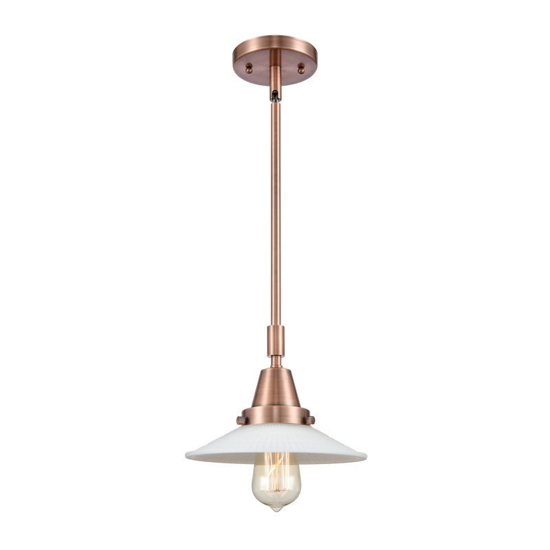 Luminaire suspendu conique à 1 lumière Cahaba, Halophane blanc mat, Cuivre antique, DEL