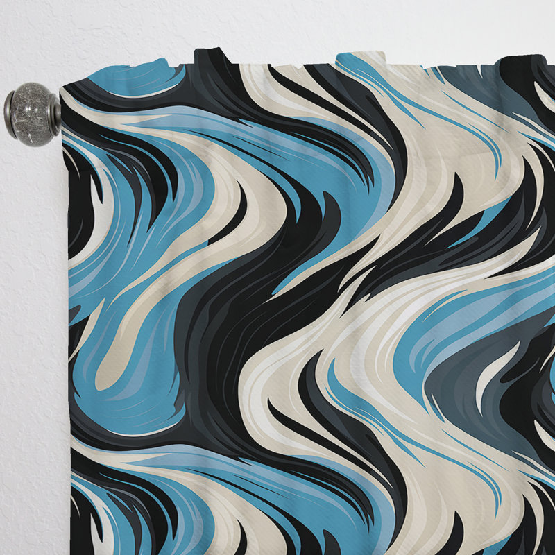 Rideau zébré noir et bleu - Rideau moderne - Velours obscurcissant - 1 panneau, L 52 po x L 108 po