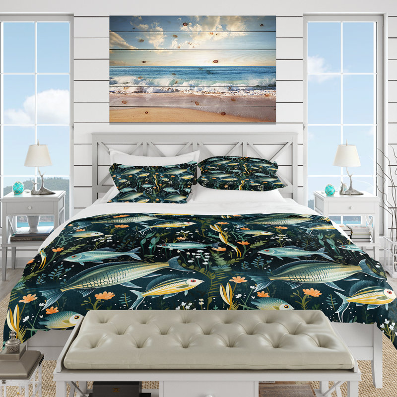 Literie Coastal Zebra Fish Zenith Coastal Pattern, Housse de couette pour très grand lit et 2 très