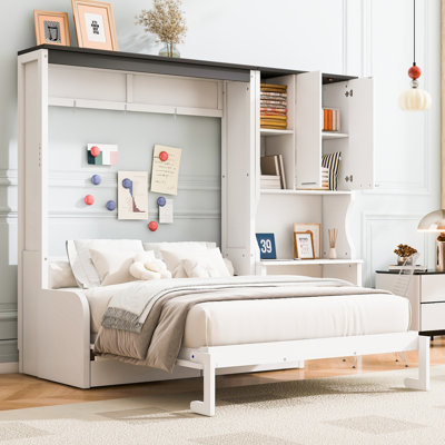 Lit escamotable pleine grandeur avec canapé, bureau et armoire de rangement