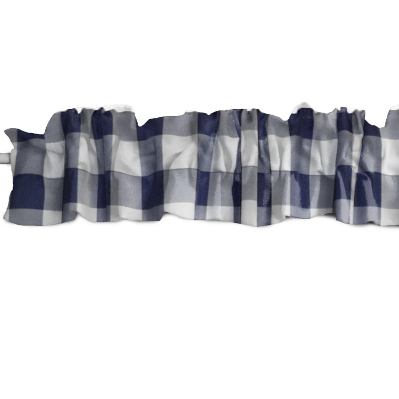 Cantonnière à carreaux sur mesure, L 9 po x L 120 po, Bleu marine/blanc