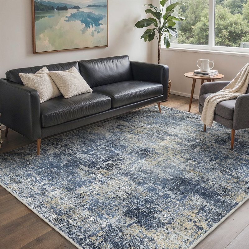 Abstract Area Rug, Navy Blue/Tan, Rectangle 120 x 170 cm