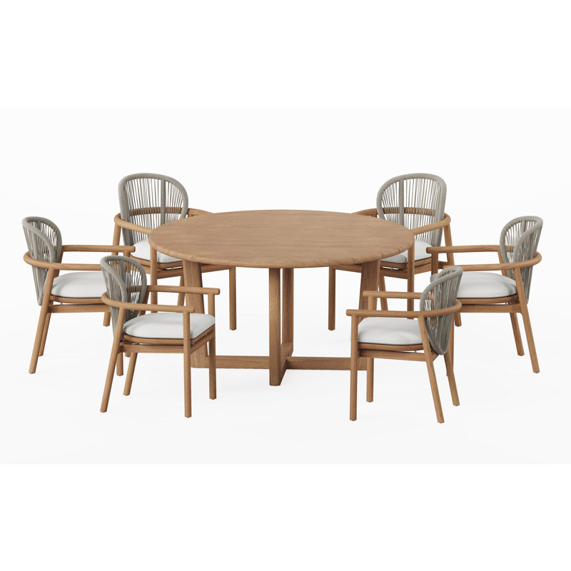4 Seats 5 Pcs Grade-A Teak Wood Dining Set: 60" Sema Round Table And 4 Fensee Arm Chairs #11FN3404, 6