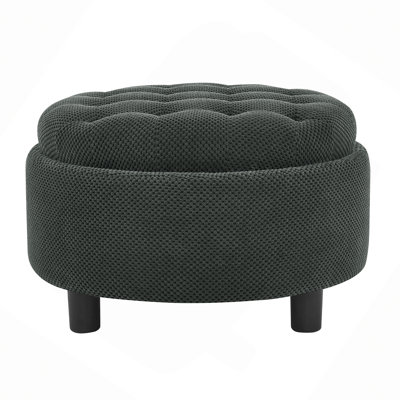 25" Round Storage Ottoman With Tray, Moderntufted Fabric Circle Coffee Table With Storage, Upholstered Ottoman With Removable Top For Living Room, Bed