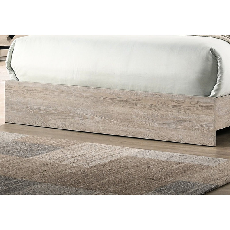 Grand lit avec accents crème et gris, tête de lit, lit en bois d'hévéa, gris, structure robuste, Crème/gris
