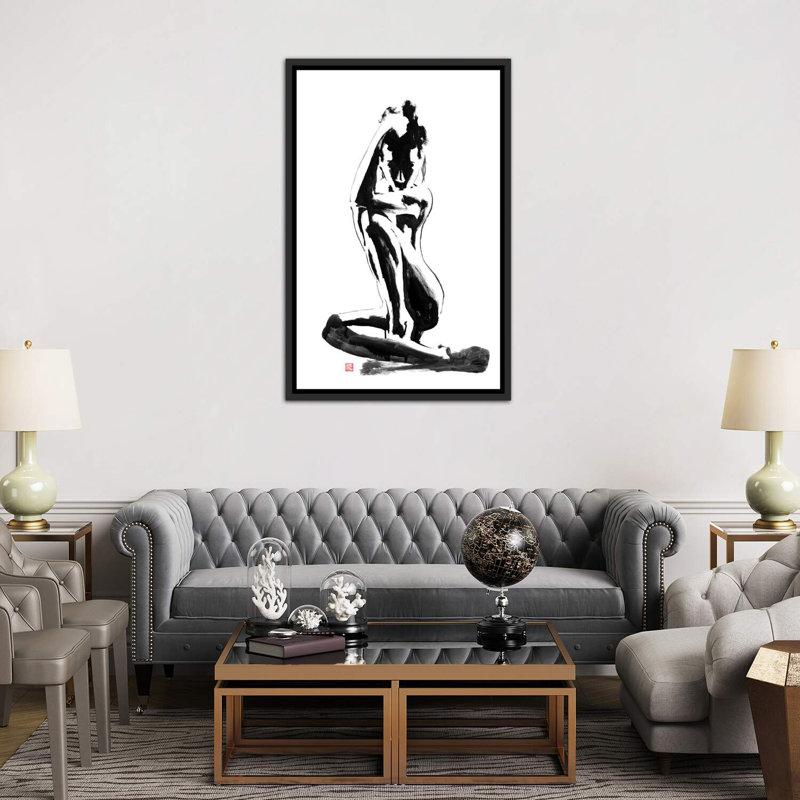 «Modest» par Péchane - impression d'art graphique, H 60 po x l 40po x P 1,5 po, Toile avec cadre noir, Pas de tapis