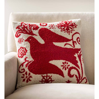 Red Dove Hand-Hooked Throw Pillow, 16" Sq.