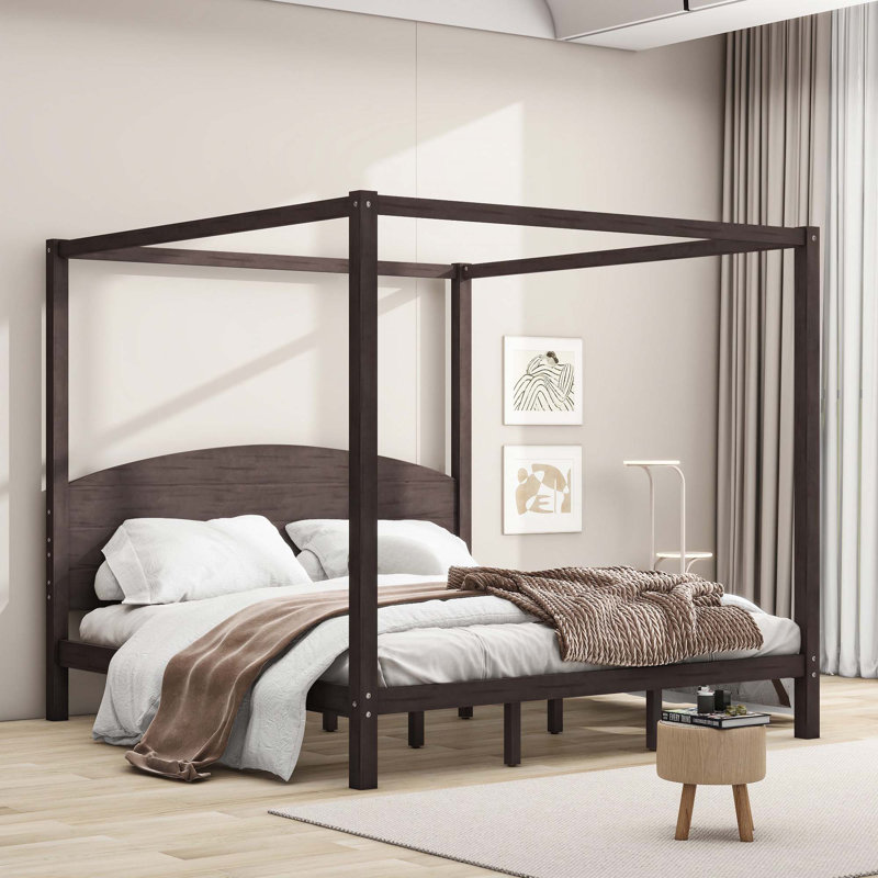 King Size Wood Canopy Bed, Brown