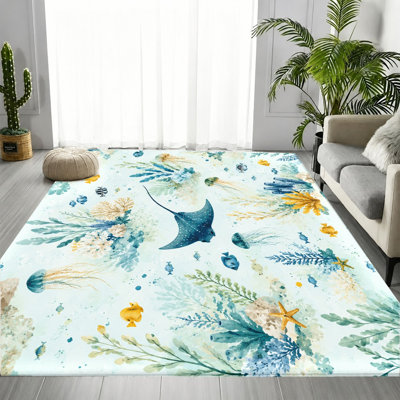 Tapis Ocean World, motif de vie marine sous-marine réaliste, tapis antidérapant, décoration intérieure artistique pour salon, chambre à coucher, salle de loisirs, salle de loisirs, bureau, salle à manger, couloir