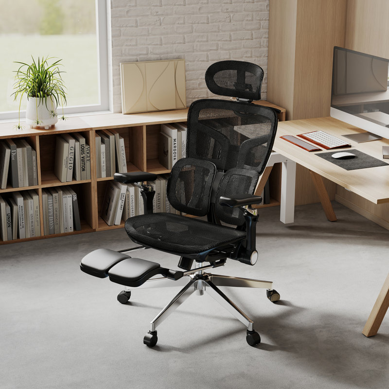 Ergonomic Mesh Office Chair With 6D Armrests, 3D Headrest, 2-Zone Lumbar Support And Retractable Footrest, Black