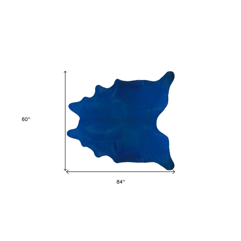 Tapis noué à la main 5 pi x 7 pi en peau de vache cobalt