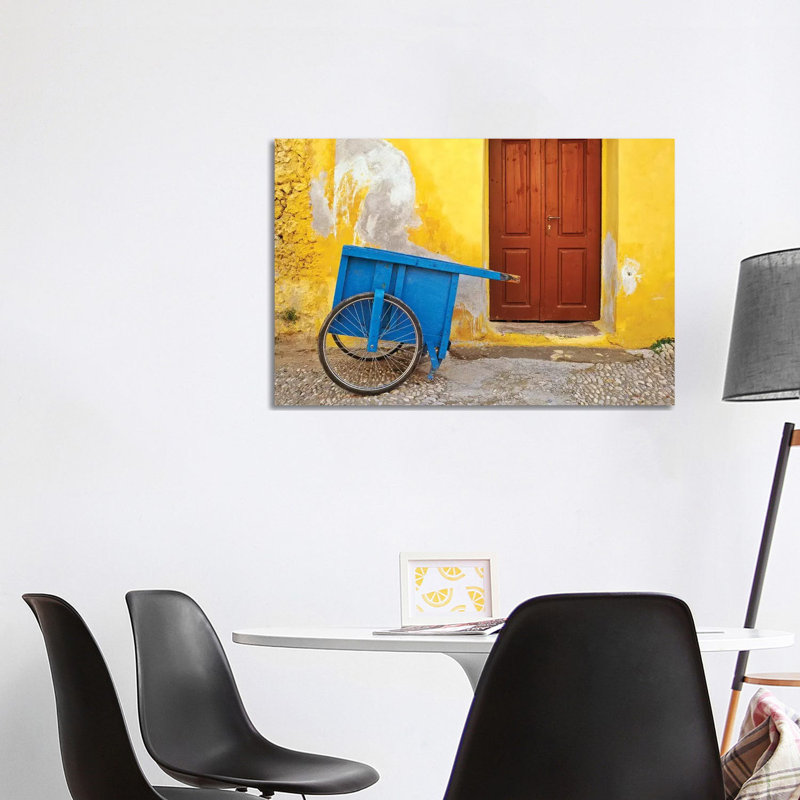 Greece, Rhodes. House With Blue Cart In Front. by Jaynes Gallery - Wrapped Canvas Print, 66.04cm H x 101.6cm W