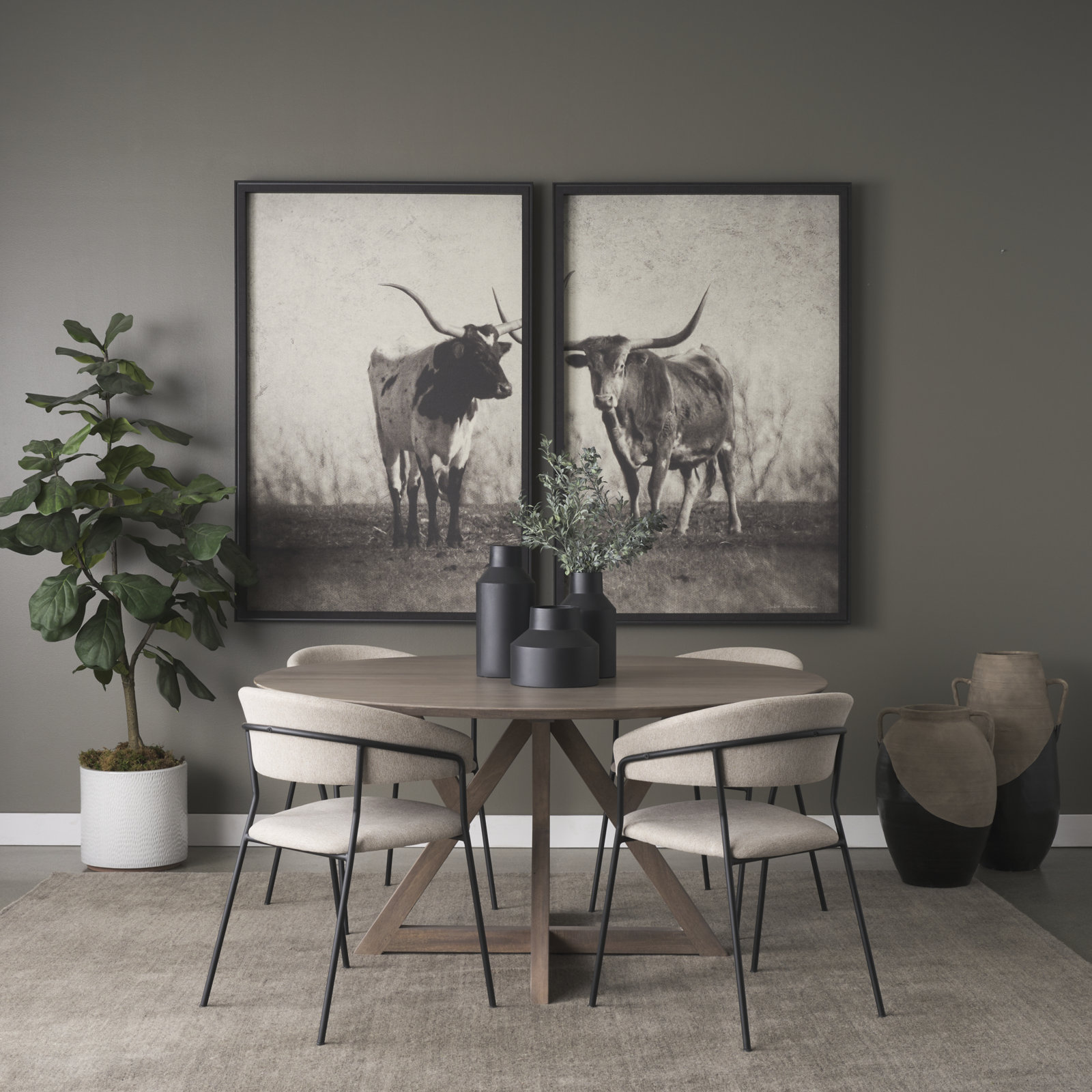 Persimmon Solid Wood Pedestal Dining Table, Light Brown, 29.5"H x 60"L x 60"W