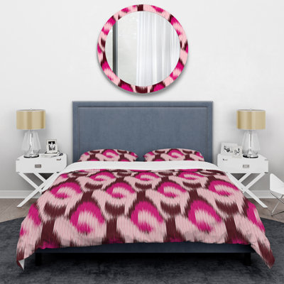 Pink Ikat Ogee - Abstract Duvet Cover Set - Microfiber Polyester