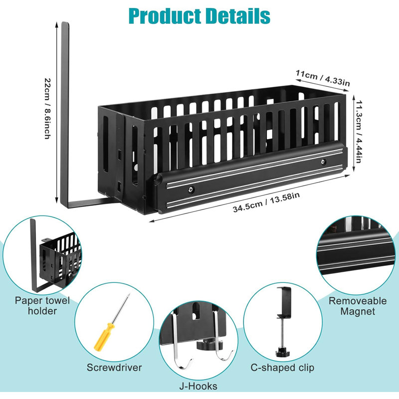 Magnetic Grill Pan Tool Holder For 28"/36" Blackstone Grill Pans, No Drilling Required, Space Saving, Grill Accessories With Paper Towel Holder, Blackstone Grill Pan Accessory Holder For Outdoor Use