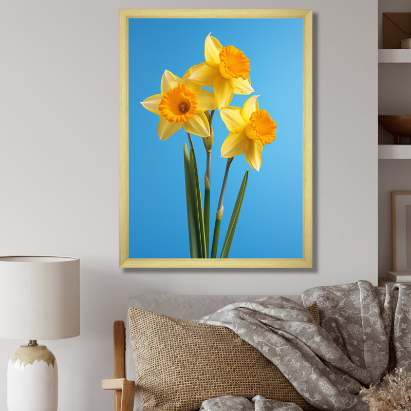 Jonquilles jaunes et vertes Daylight I sur toile, H 20 po x l 12 po x P 1 po, Cadre doré simple