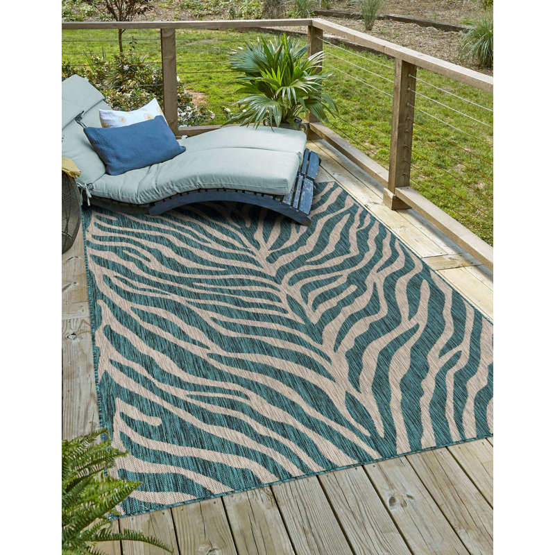 Tapis d'extérieur joyeux vert-bleu, Rectangle 9 pi x 12 pi