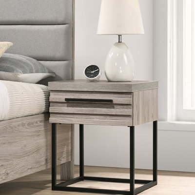 Bedroom Nightstand In Weathered Grey - Metal Frame English Drawer Unit With Base Colour Spacious Storage