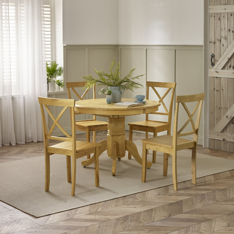 Prestow Round Extending Dining Table & Shannondale Chairs - Rustic Farmhouse Kitchen, Oak, 6
