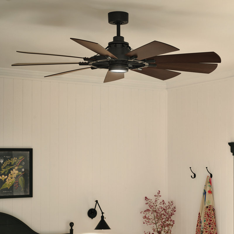 Gentry 60" Indoor Distressed Black Ceiling Fan with Integrated LED Light and Wall Control, Distressed Black