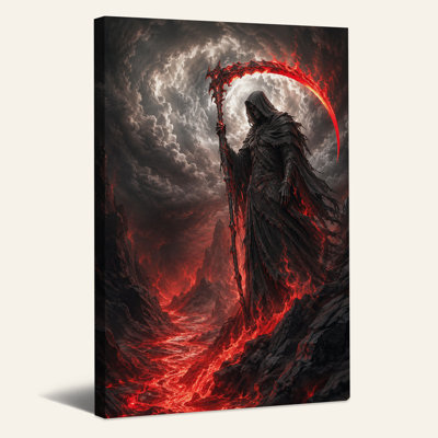 «Grim Reaper with Glowing Red Scythe In Volcanic Halloween», art mural sur toile