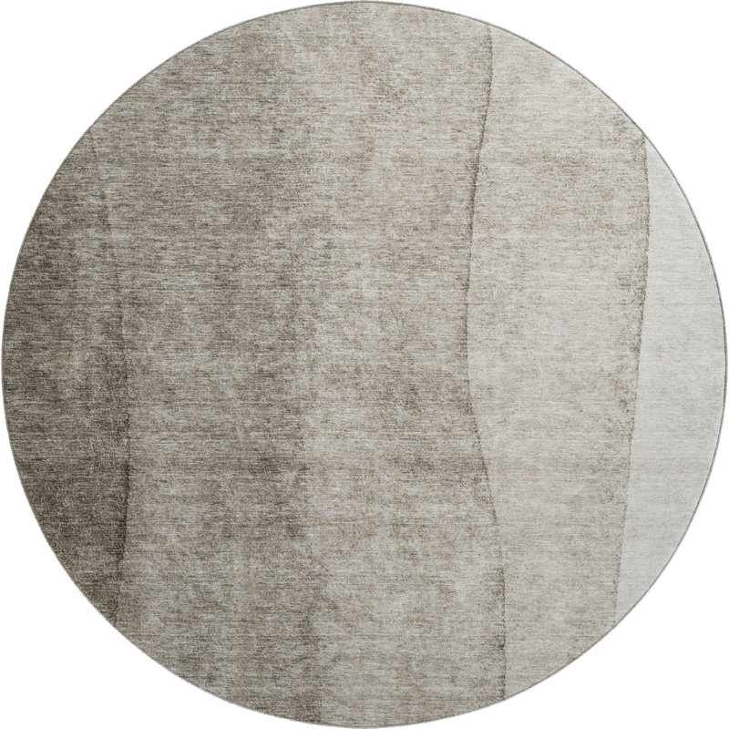 Tapis taupe Prisco lavable à la machine de qualité supérieure, Rond 8 pi