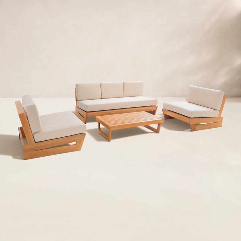 Ensemble de conversation de patio Askel pour 5 personnes en eucalyptus avec coussins
